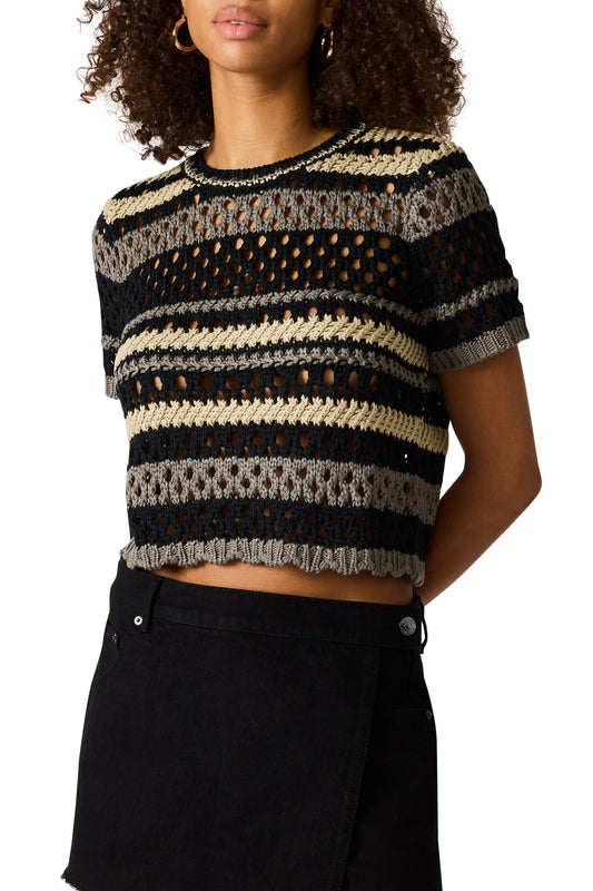 Winnie Striped Open Knit Crop Sweater