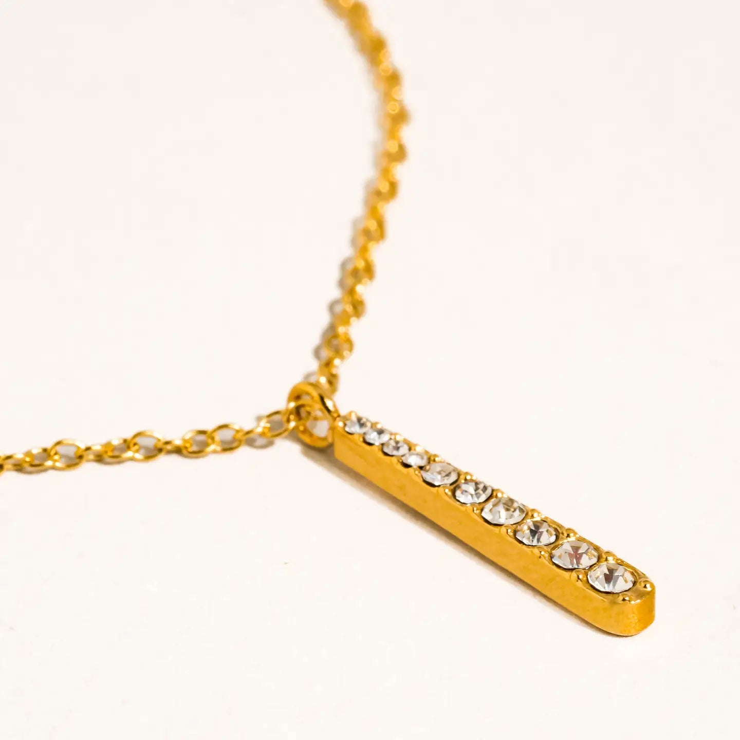 18K Gold Non-Tarnish Cz Vertical Bar Necklace