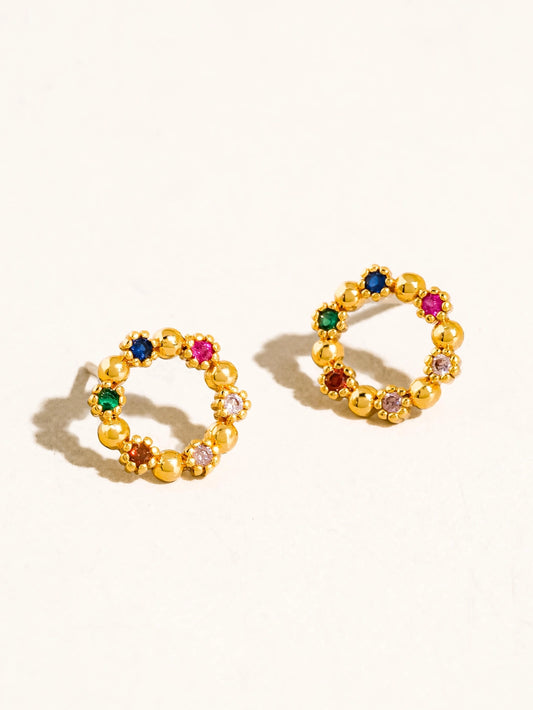 18K Gold Vintage Colorful Cz Earrings