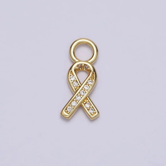 Awareness Ribbon Clear Cz Gold Charm