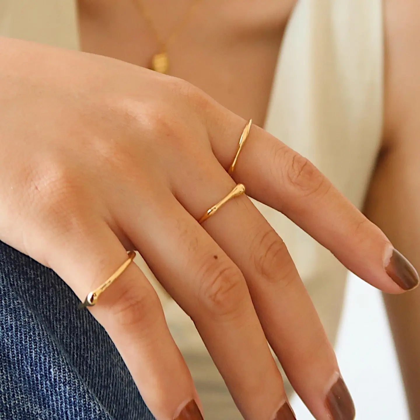 18K Gold Non-Tarnish Minimalist Band Rings