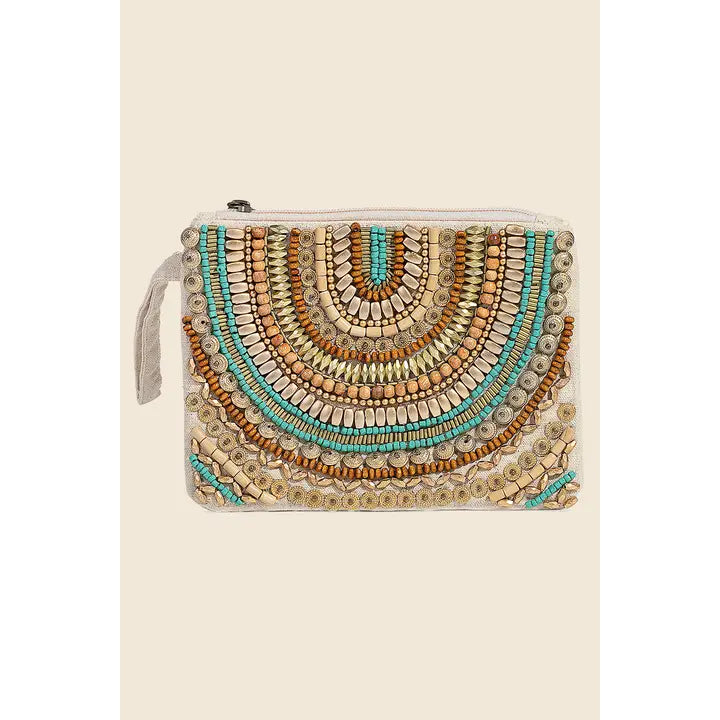 Boho Assorted Beaded Pattern Cosmetic Bag