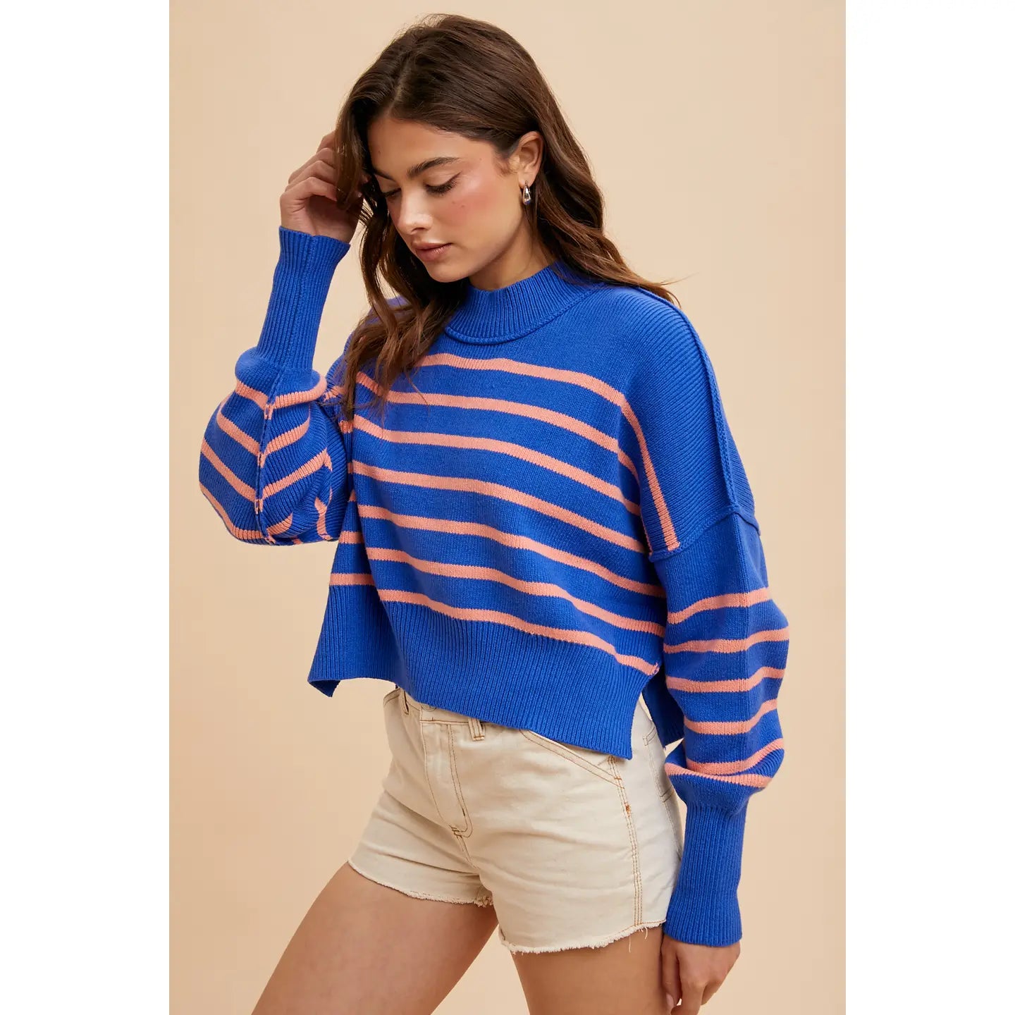 Andrea Striped Mock Neck Sweater