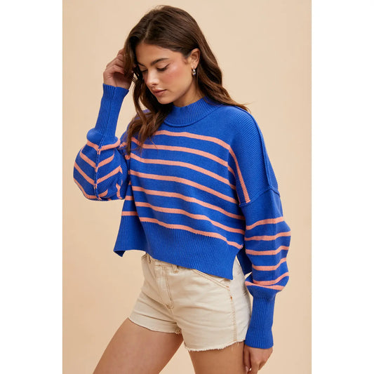 Andrea Striped Mock Neck Sweater