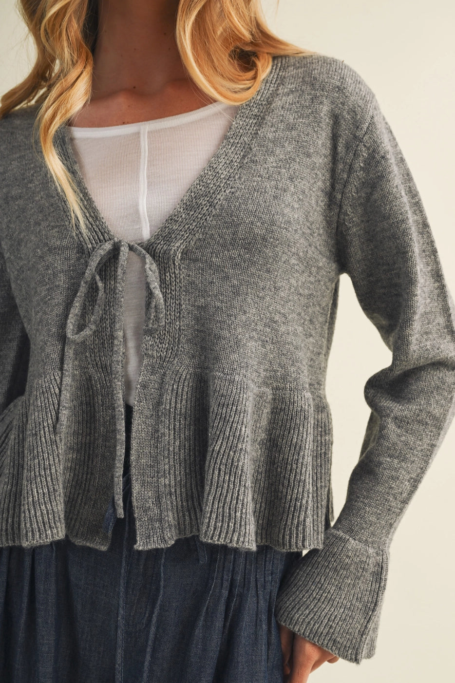 Aspen Tie-Front Peplum Bell Sleeve Top