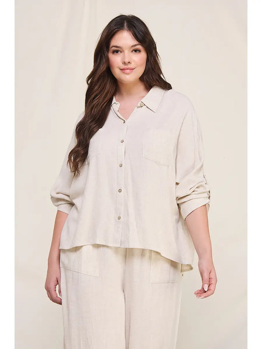 Amelia Relaxed Dolman Button Front Shirt- Plus