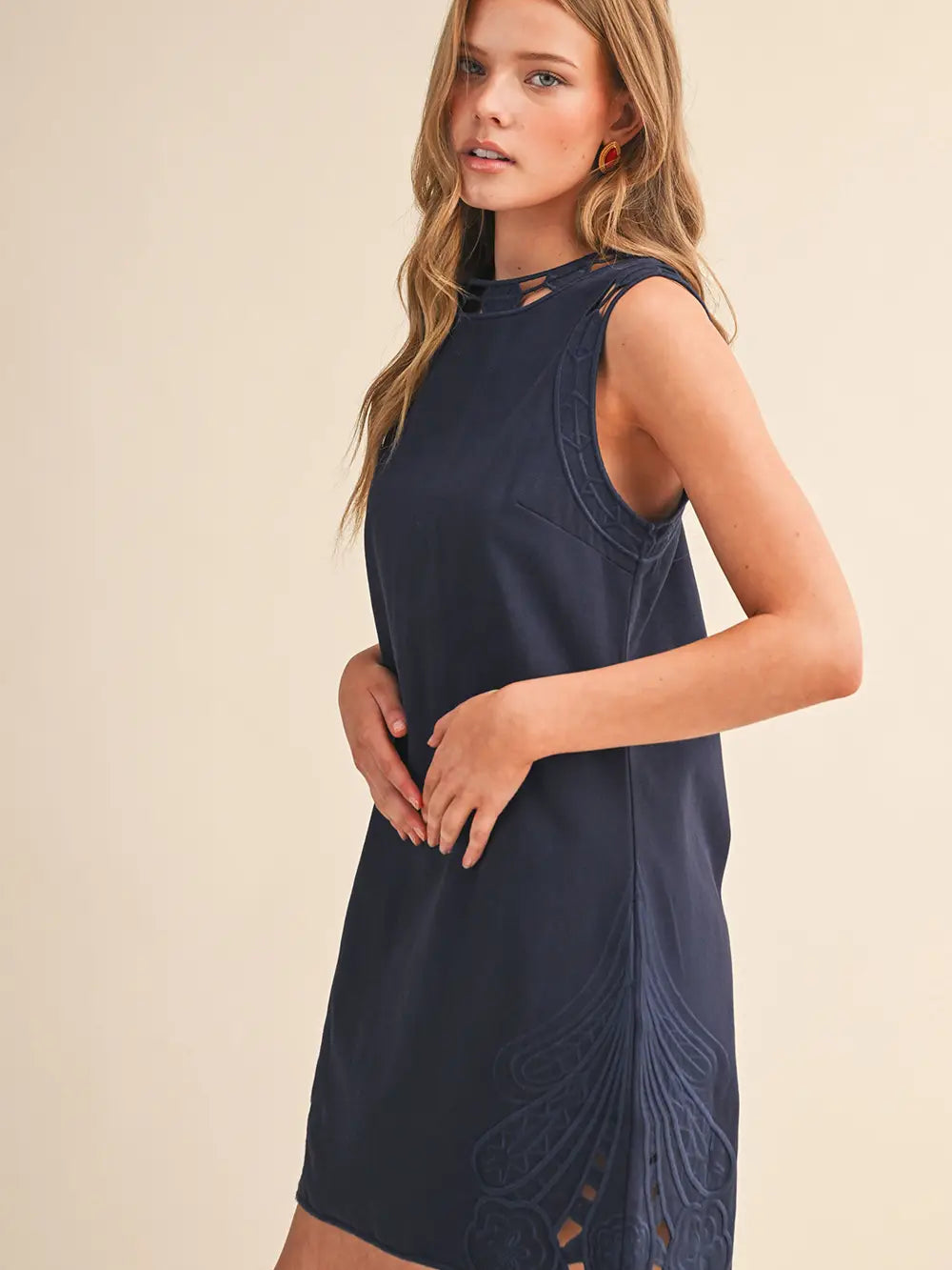 Briar Embroidered Shift Cut Out Mini Dress