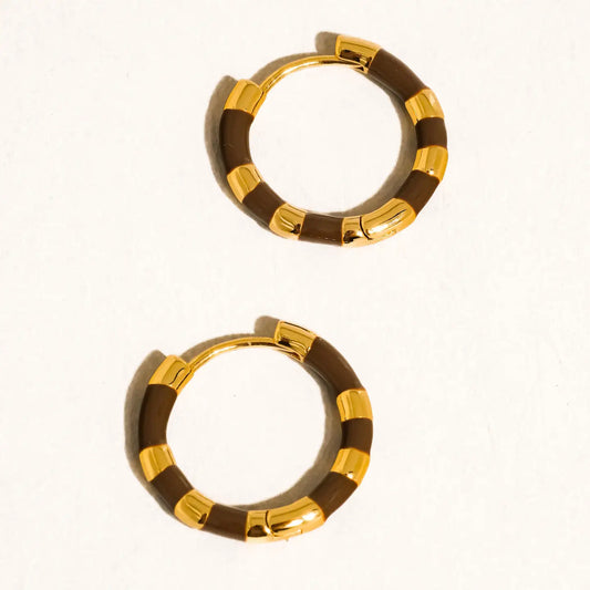 18K Gold Vintage Enamel Hoop Earring