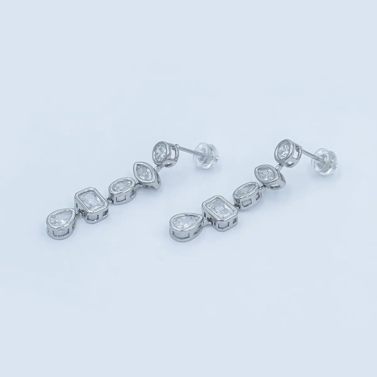 24K Gold Filled Geometric Cz Bezel Drop Stud Earrings