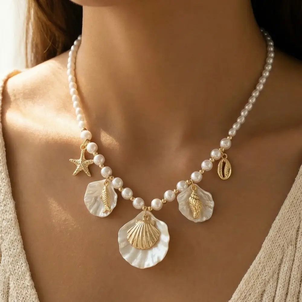 Pearl Shell Starfish Pendant Necklace