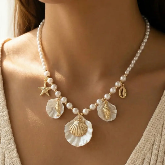 Pearl Shell Starfish Pendant Necklace