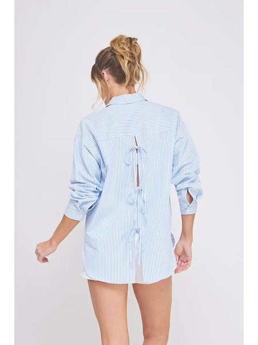 Breeze Striped Button Down with Open Back Ties
