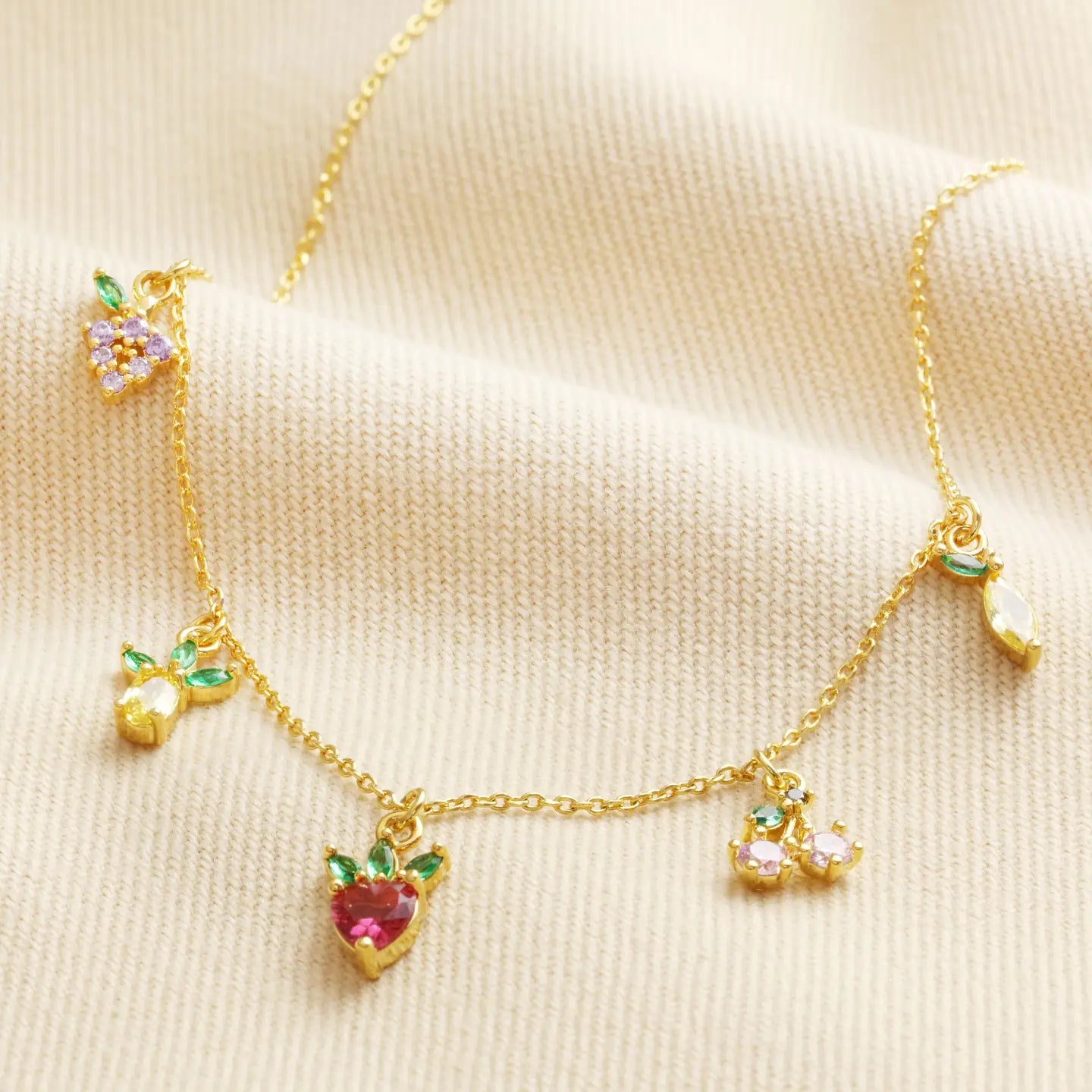 14k Crystal Fruit Charm Necklace