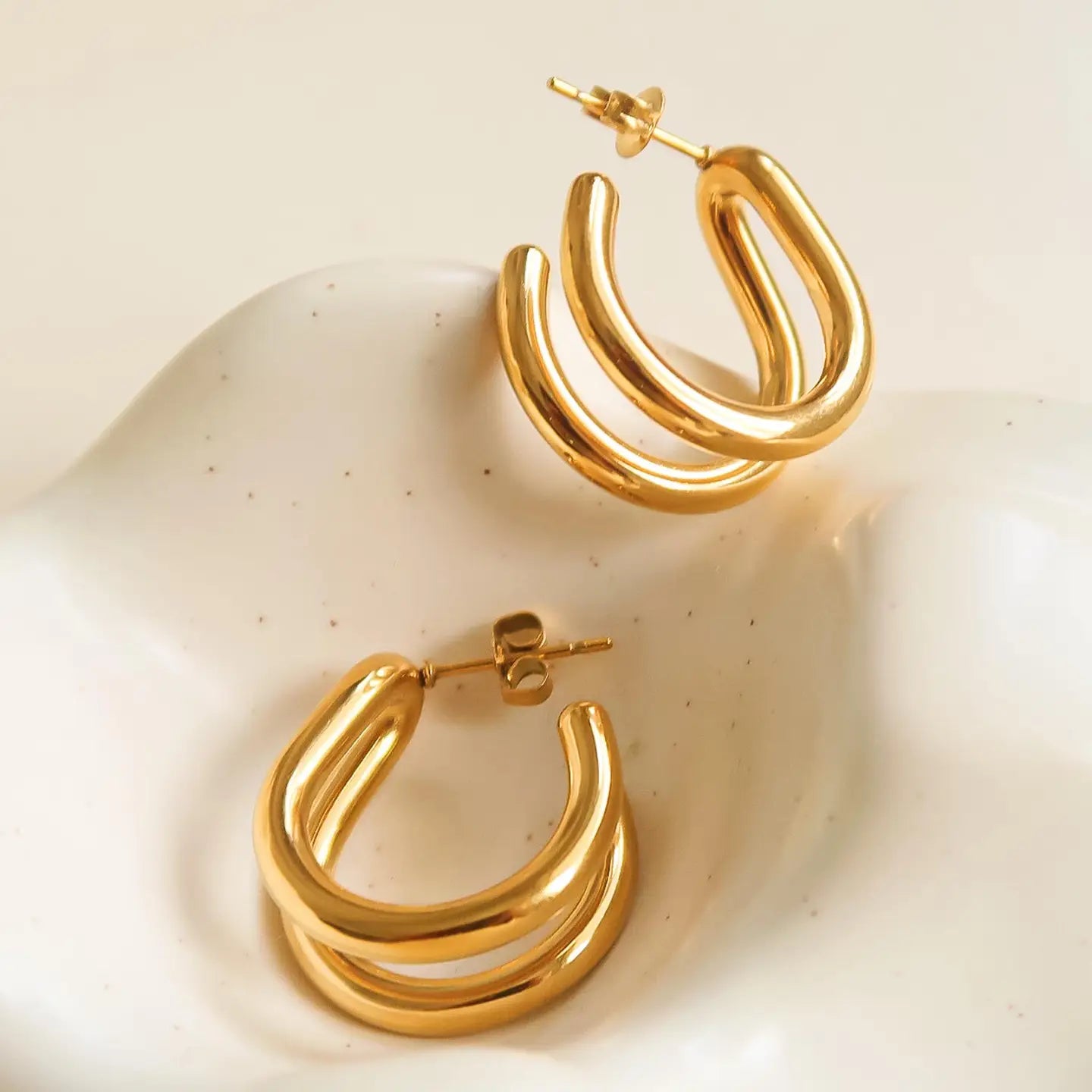 18K Gold Non-Tarnish Double C Hoop Earring