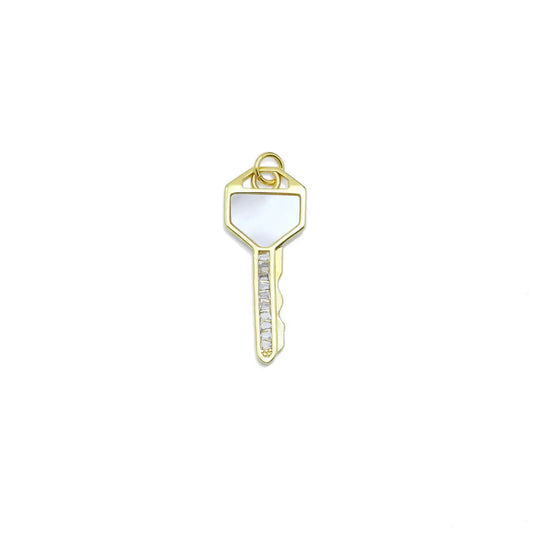 18k Gold Mother of Pearl Key Charm