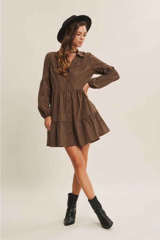 Abigail Plaid Tiered Babydoll Mini Dress