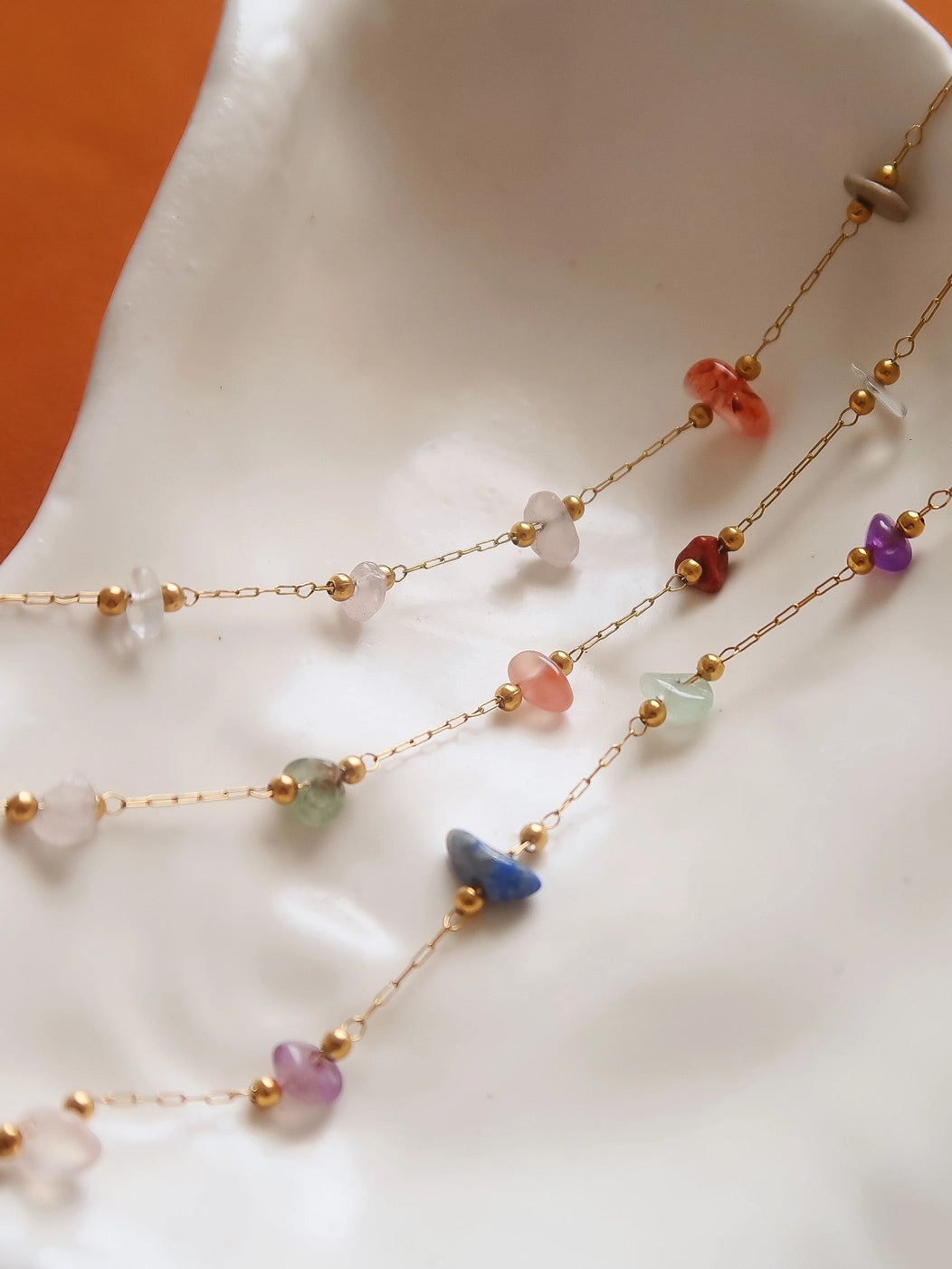 18K Gold Non-Tarnish Multi Gemstone Necklace
