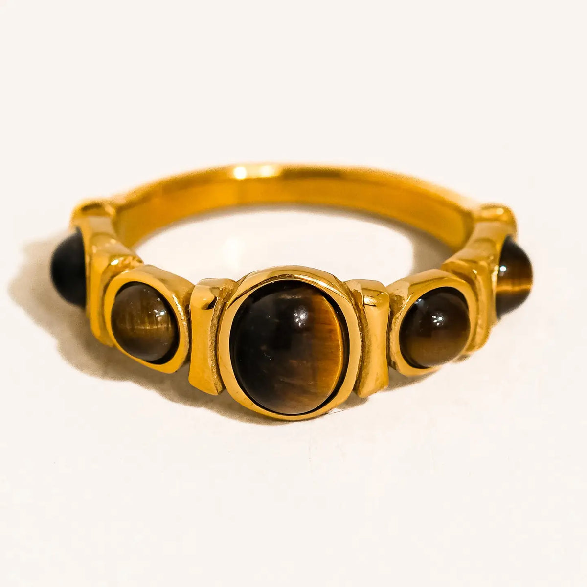 18K Gold Non-Tarnish Tiger Eye Ring