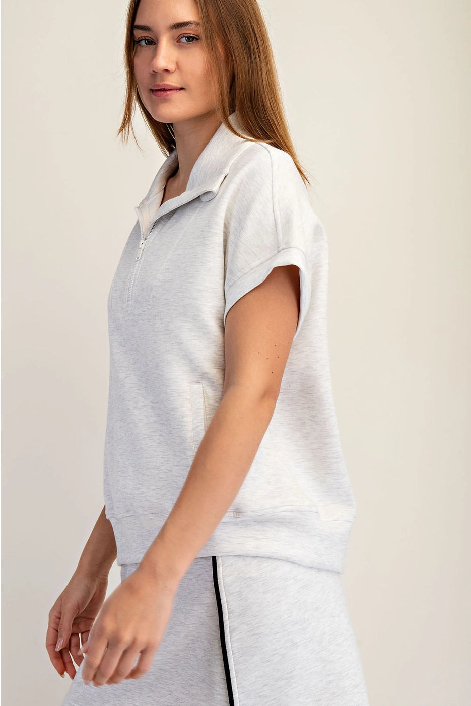 Lily Modal Scuba Quarter Zip Short Sleeve Top