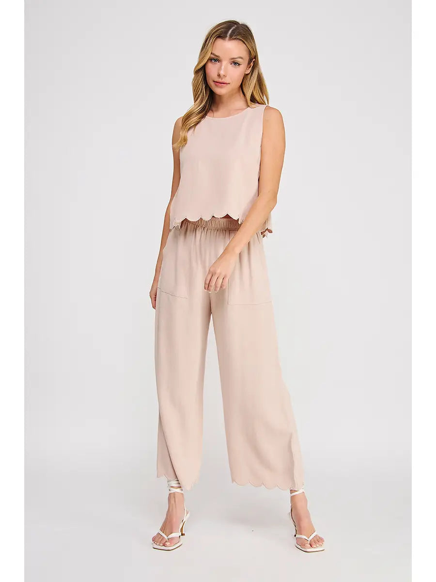 Raven Soft Linen Blend Scallop Edge Tank