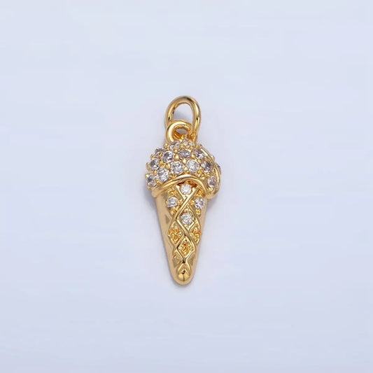 24K Gold Filled Micro Paved Cz Ice Cream Charm