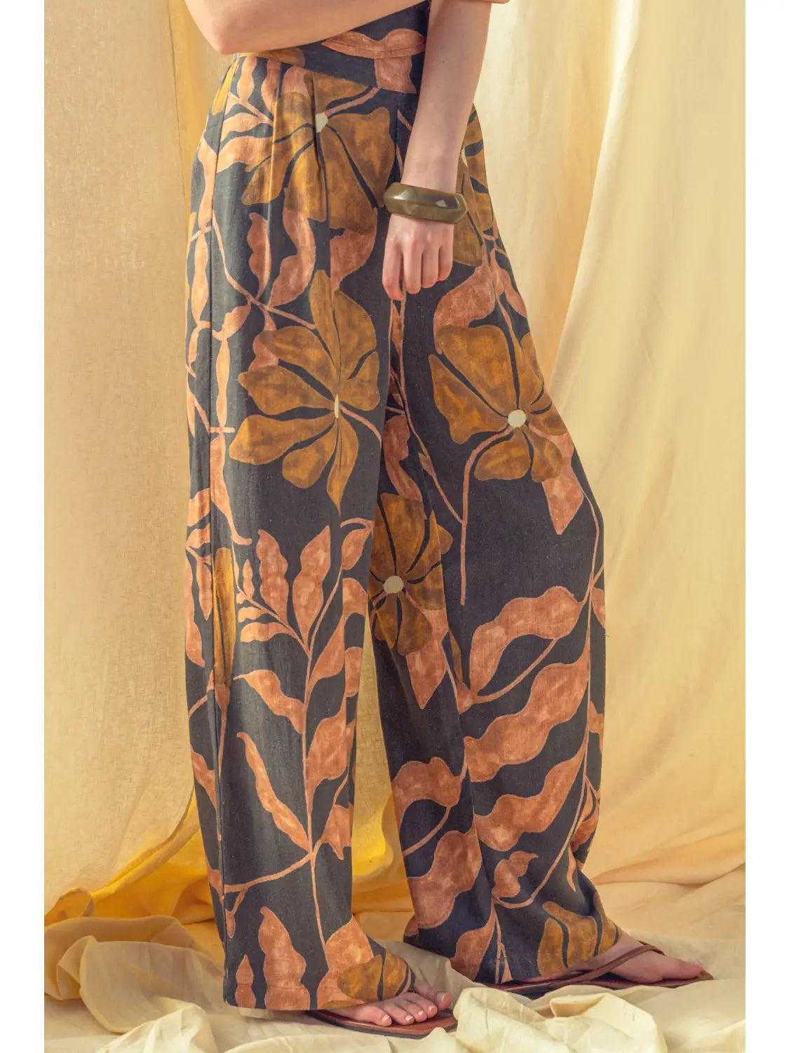 Kaia Printed Linen Wide Leg Pants