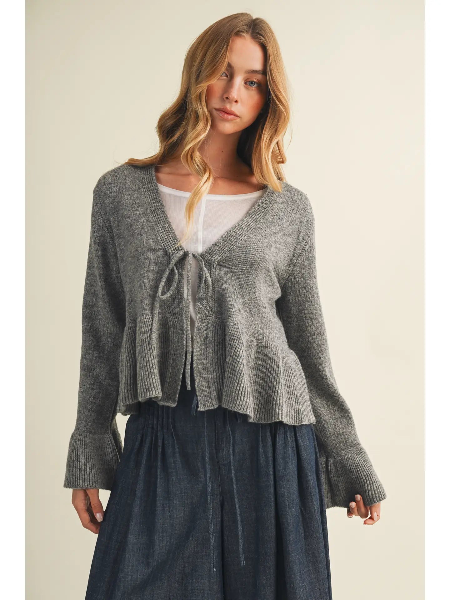 Aspen Tie-Front Peplum Bell Sleeve Top