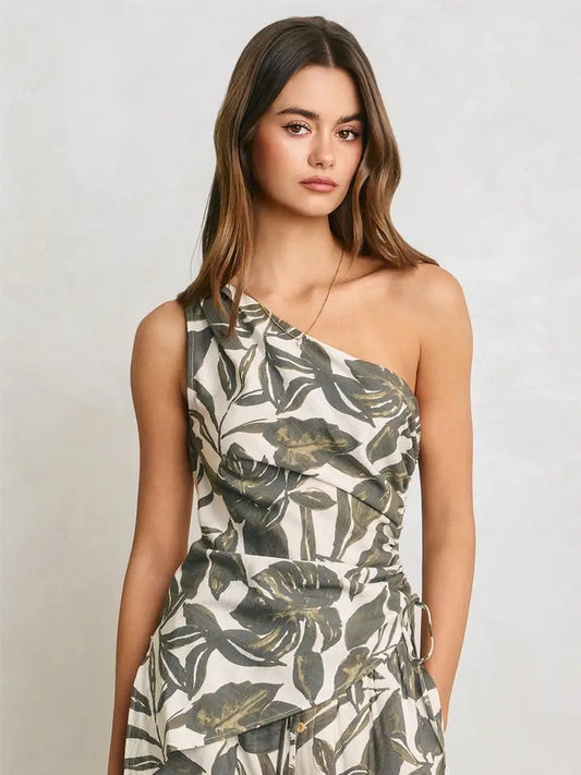 Cora Palms One Shoulder Ruched Top