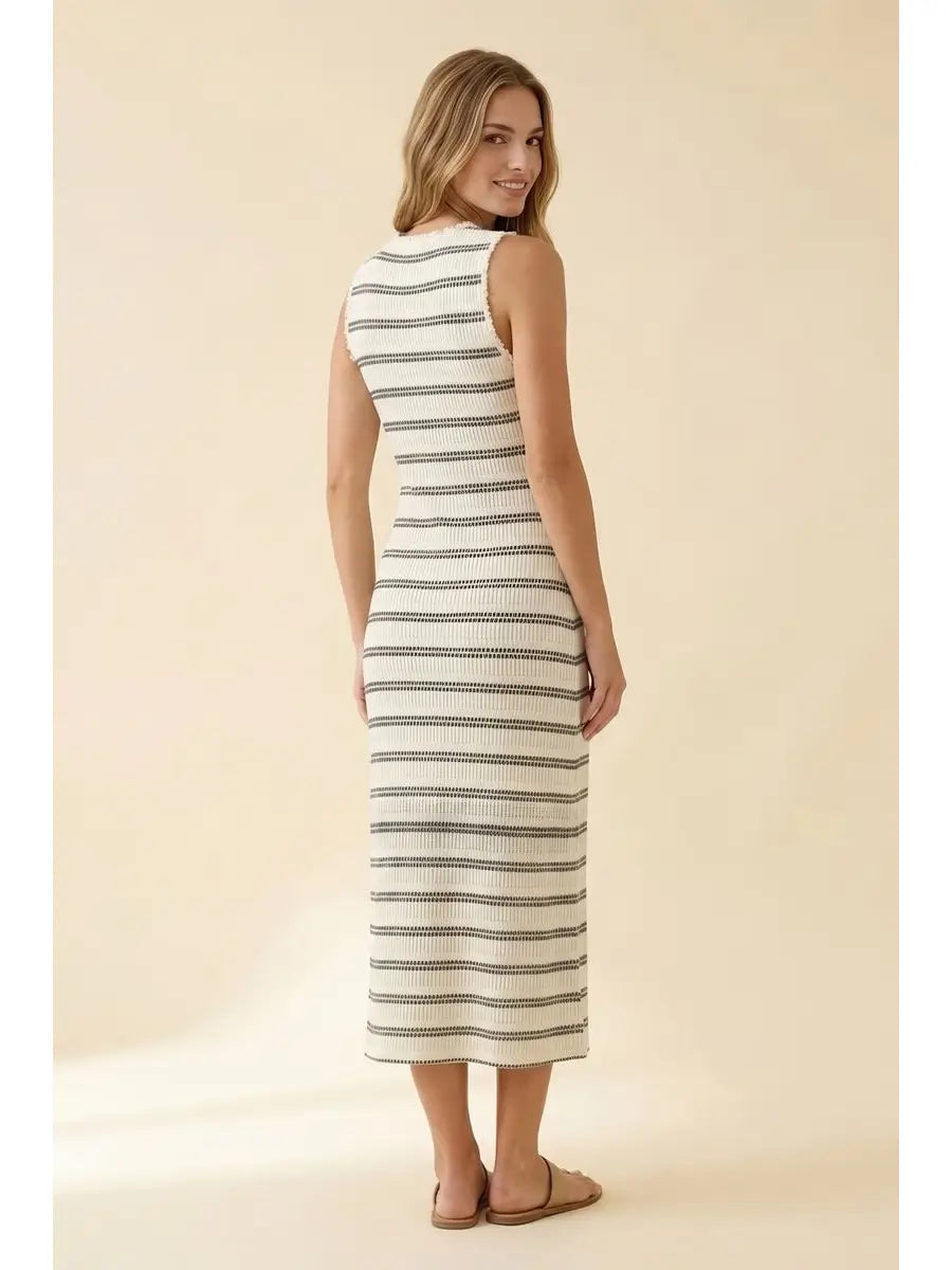 Sandy Stripe Stretch Lace Midi Dress