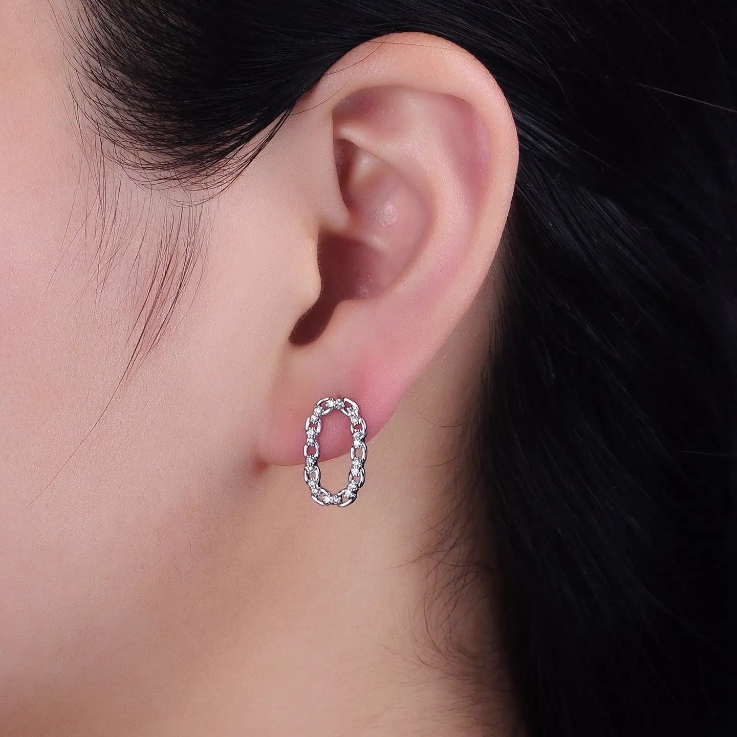 16K Gold Filled Open Cz Cable Link Stud Earrings