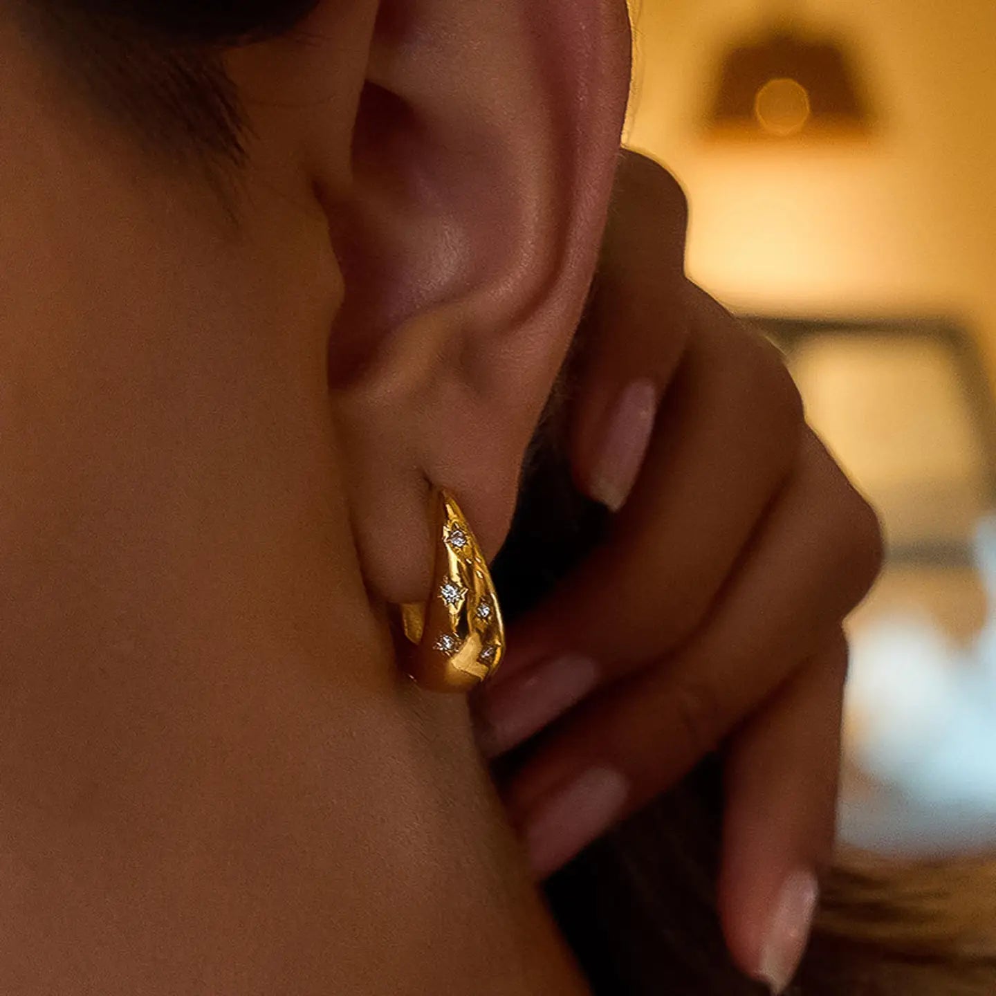 18K Gold Non-Tarnish Star Hoop Earring