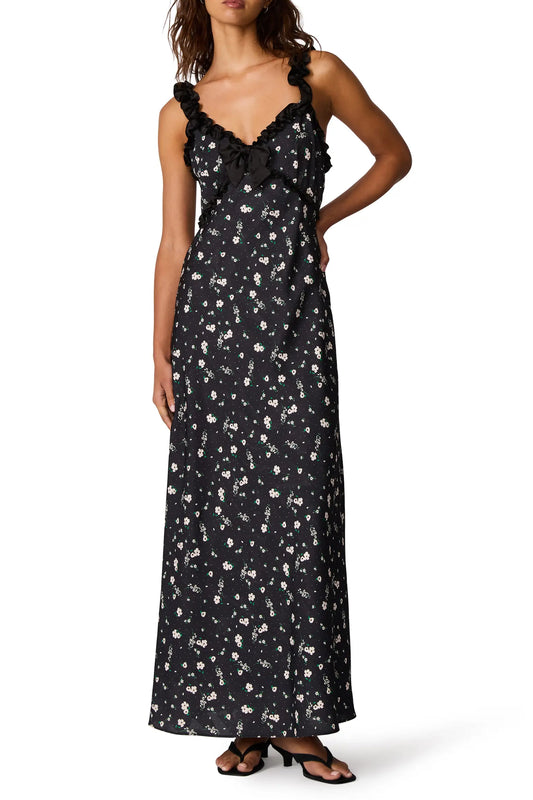 Lavern Floral Ruffle Trim Maxi Dress