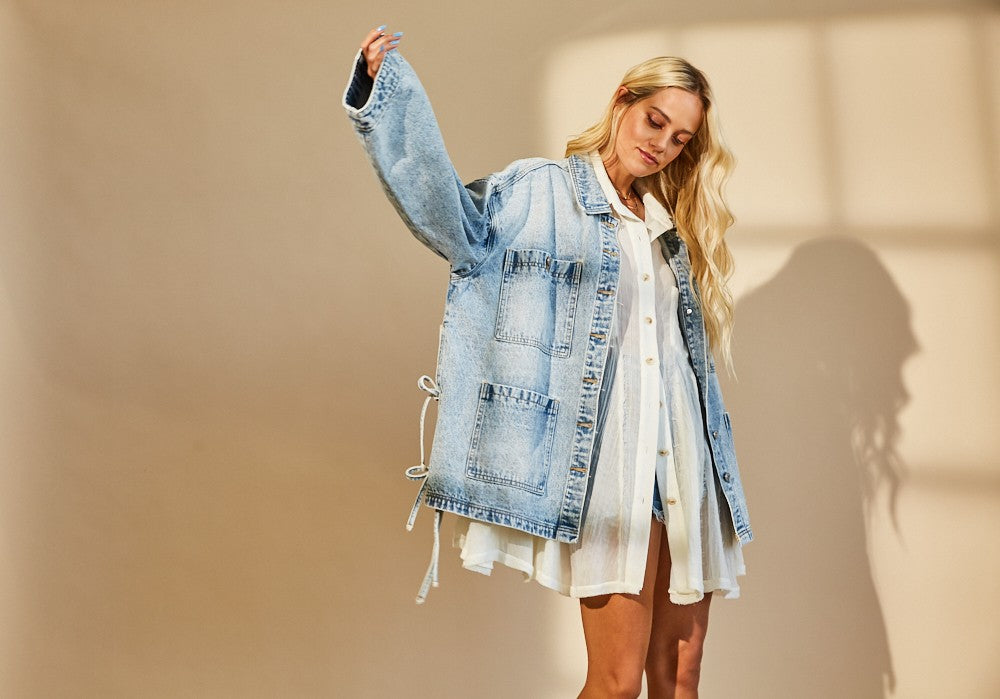 Evelyn Boho Side Tie Oversized Denim Jacket