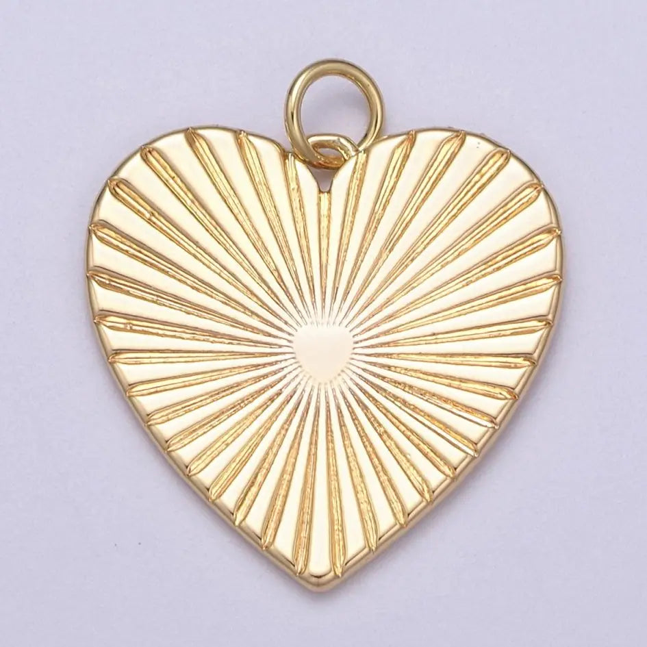 16K Gold Filled Sunburst Heart Pendant Charm