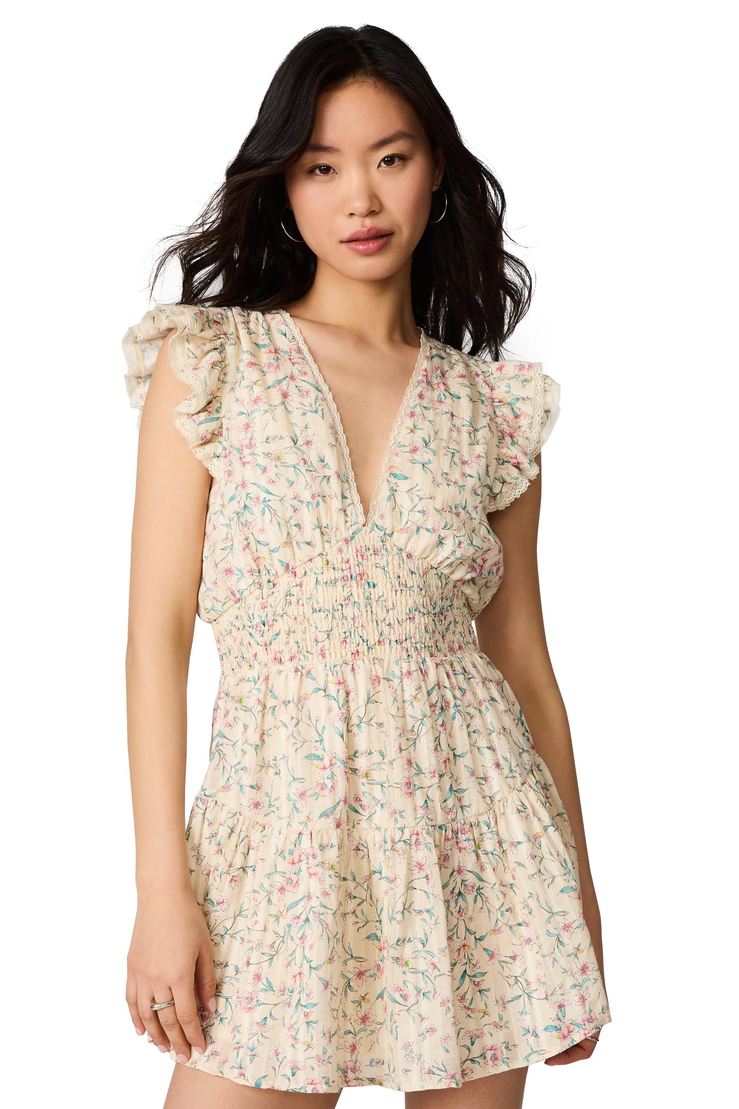 Lucienne Floral Print Ruffle Lace Minidress