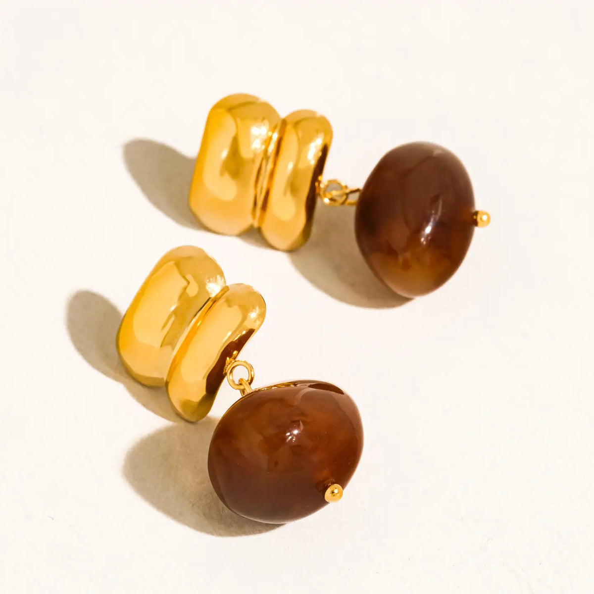 18K Gold Non-Tarnish Agate Drop Earrings