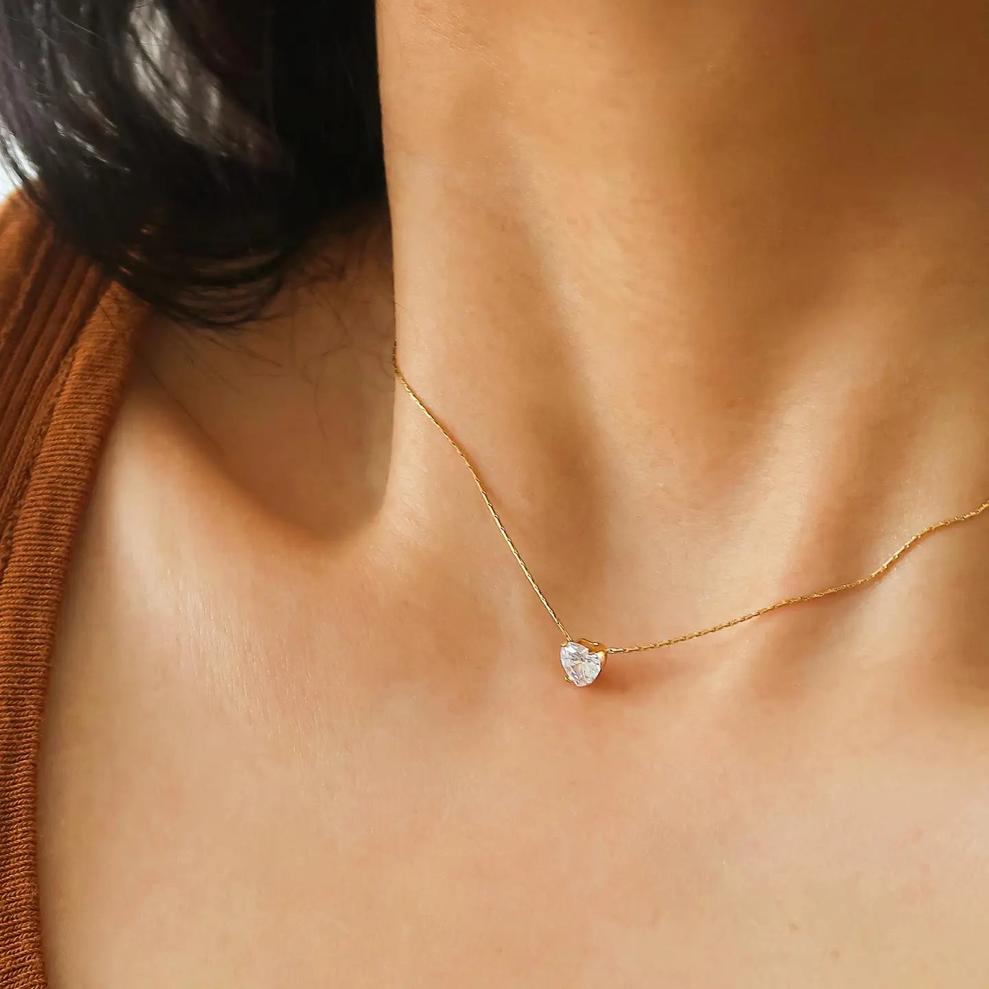 18K Non-Tarnish Petite Heart Cz Necklace