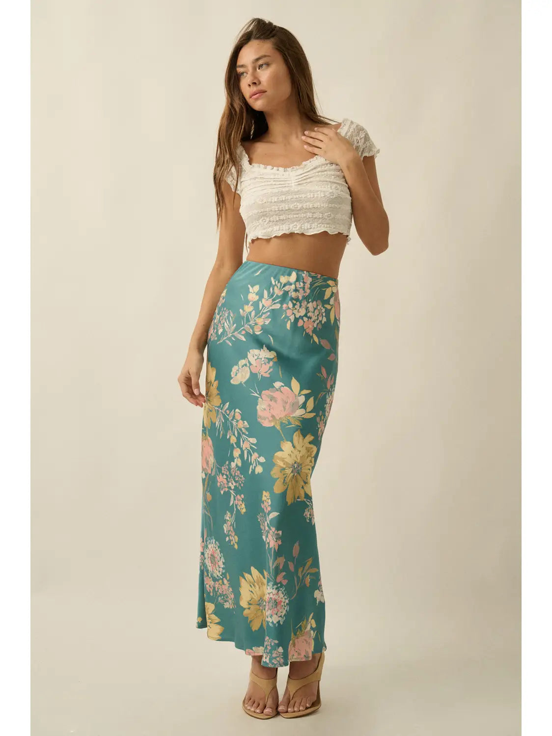 Nellie Floral Maxi Satin Skirt