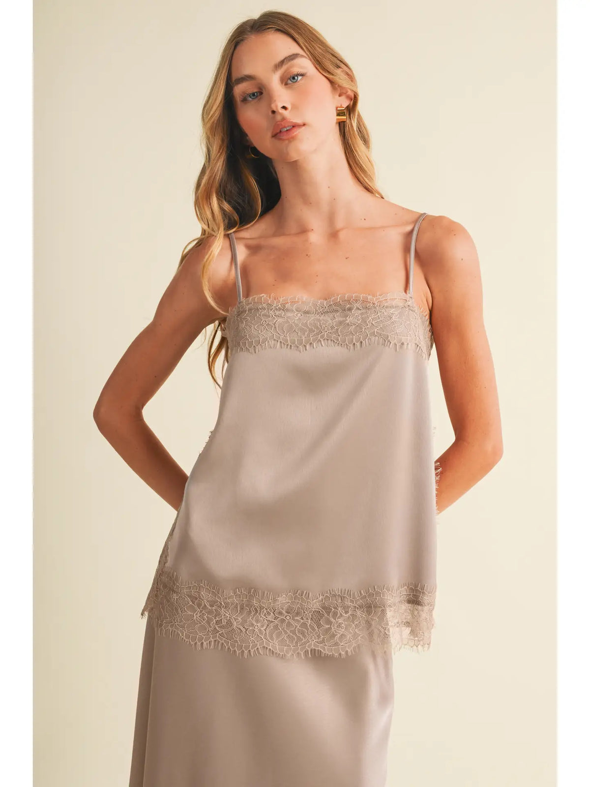 Esti Scallop-Lace Trim Woven Satin Camisole