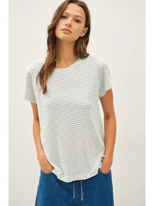 Bets Linen Blended Striped Relaxed Tee