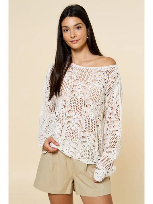 Morgan Crochet Boatneck Long Sleeve Top