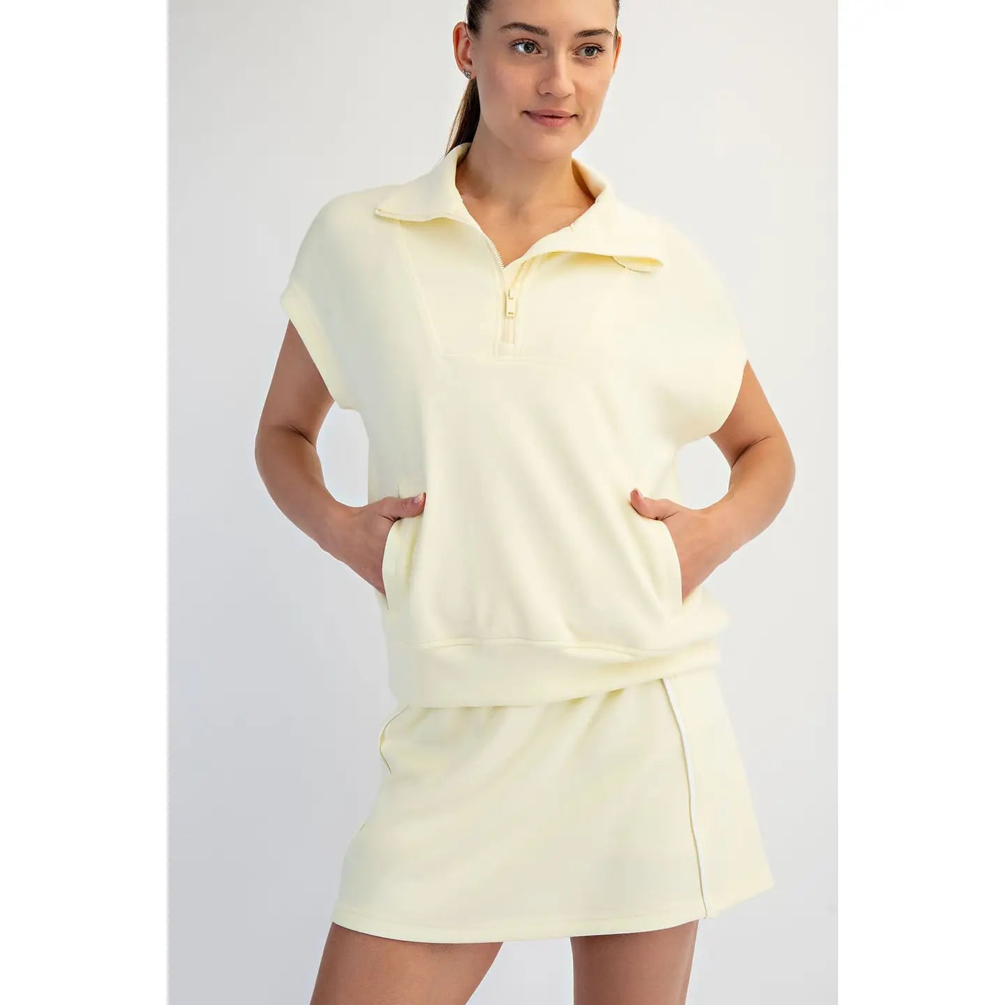 Lily Modal Scuba Quarter Zip Short Sleeve Top