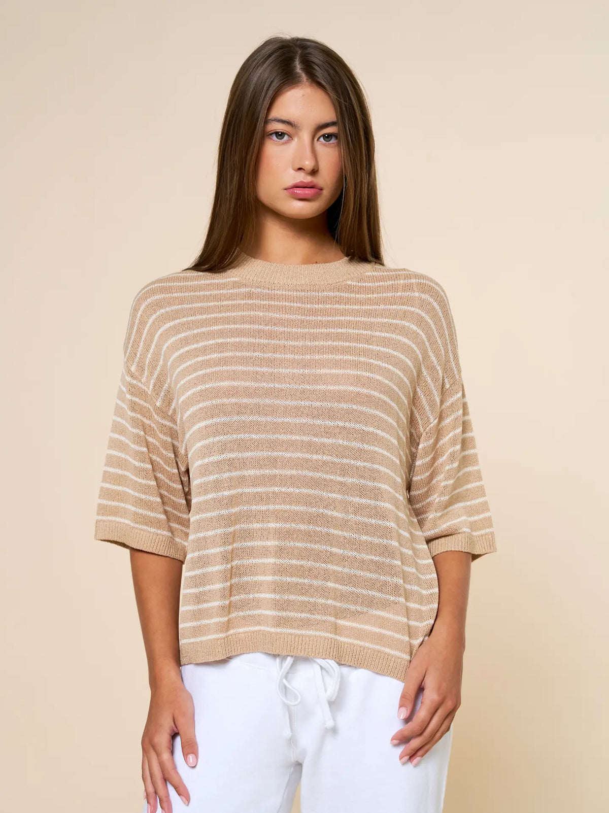 Sandy Stripe Knit Round Neck Top