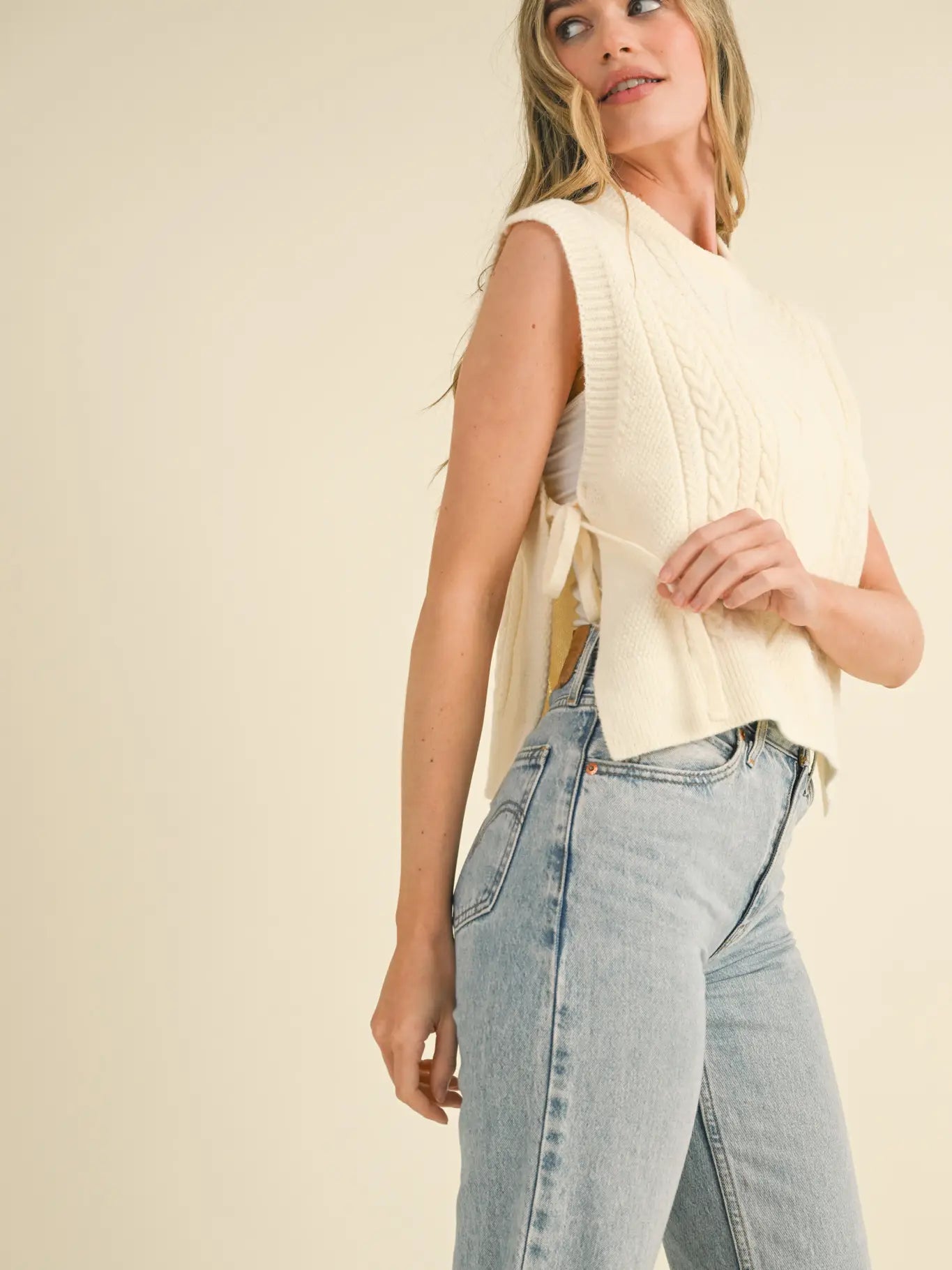 Pearl Cable Knit Side Tie Vest