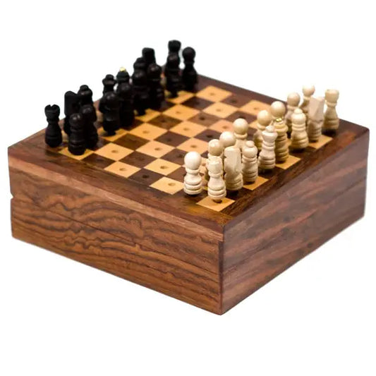 Handcrafted Wood Pegs Travel Chess Game