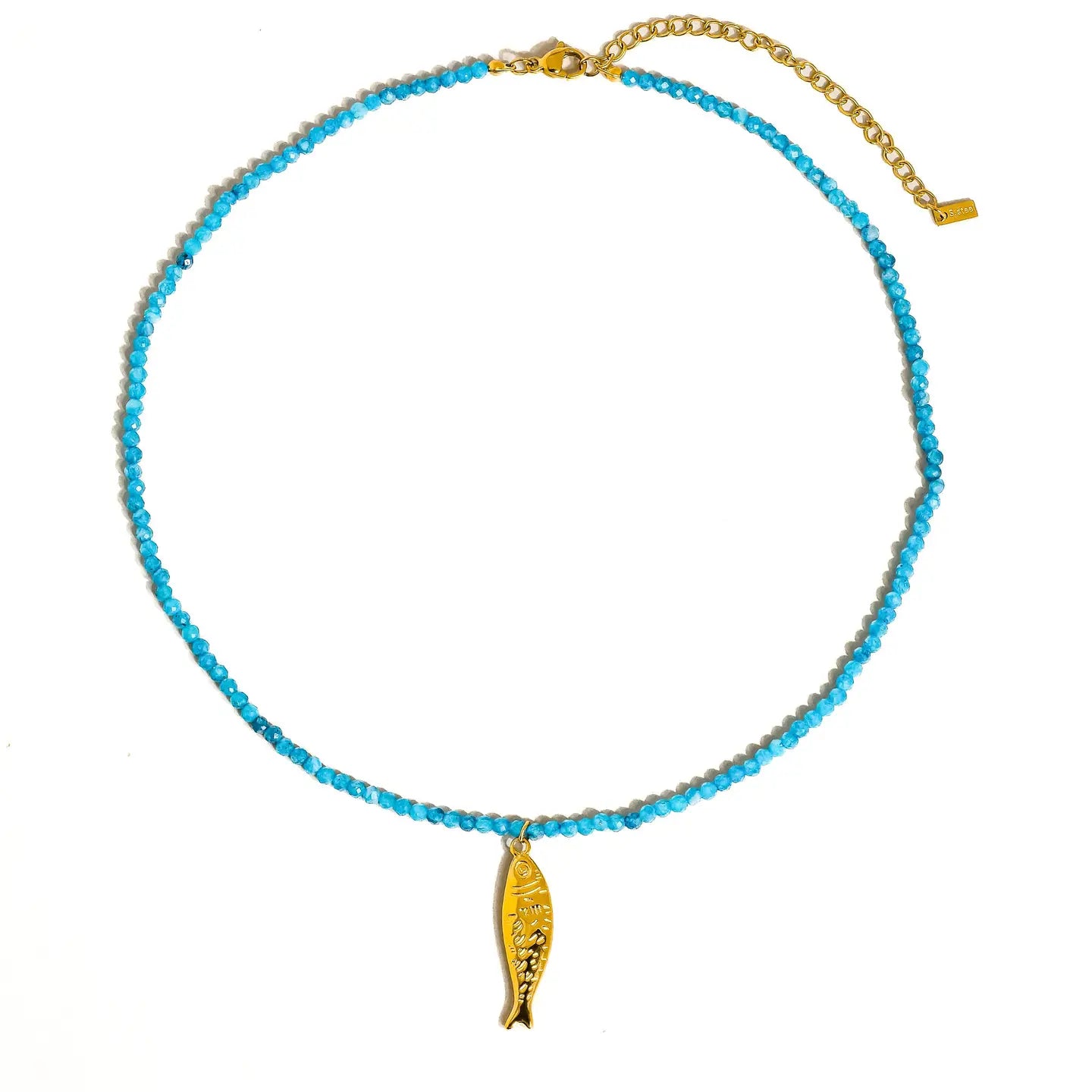 18K Gold Non-Tarnish Fish Beaded Necklace