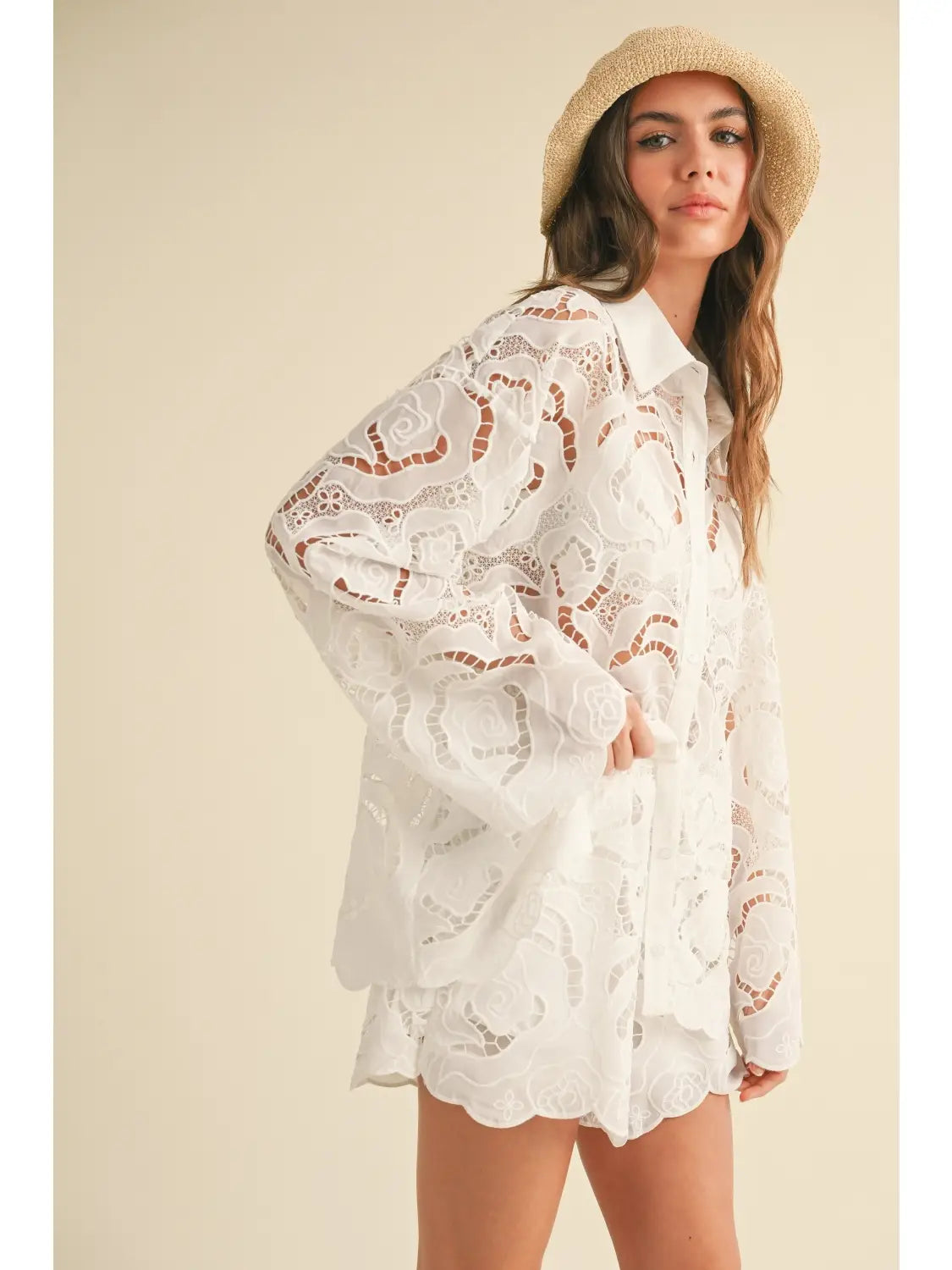 Cora Eyelet Lace Pattern Button Up
