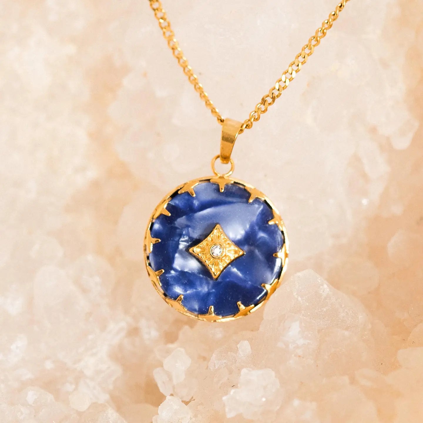 18K Non-Tarnish Gemstone Round Necklace