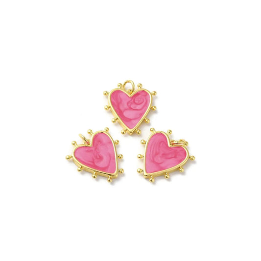 14k Pink Marbled Heart Charm