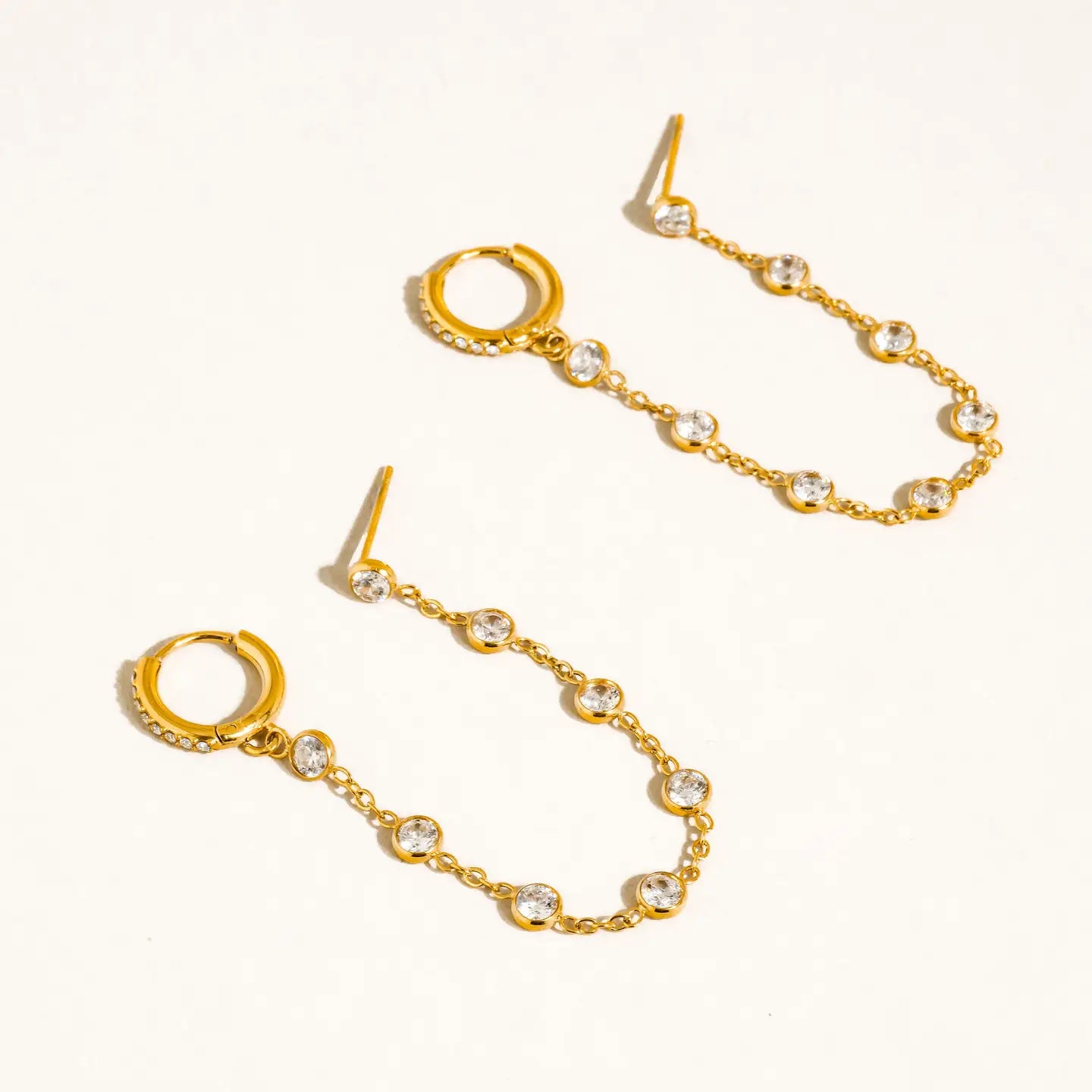 18K Gold Non-Tarnish Crystal Chain Link Earrings